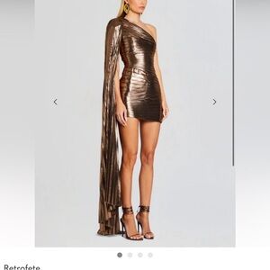 Retrofete Metallic Bronze Asymmetrical Mini Dress